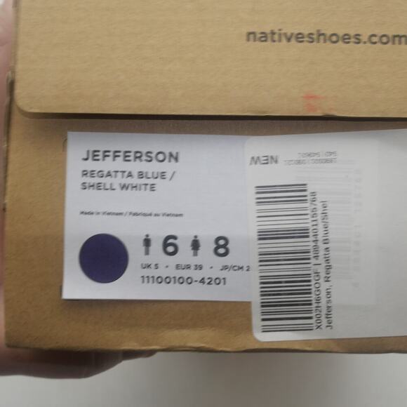 NEW Native Men's 6 Women's 8 Jefferson Water Slip On  Shoes Regatta Blue - Picture 6 of 9